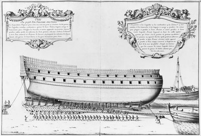 Profil eines Schiffes, das zum Start bereit ist, Illustration aus dem 